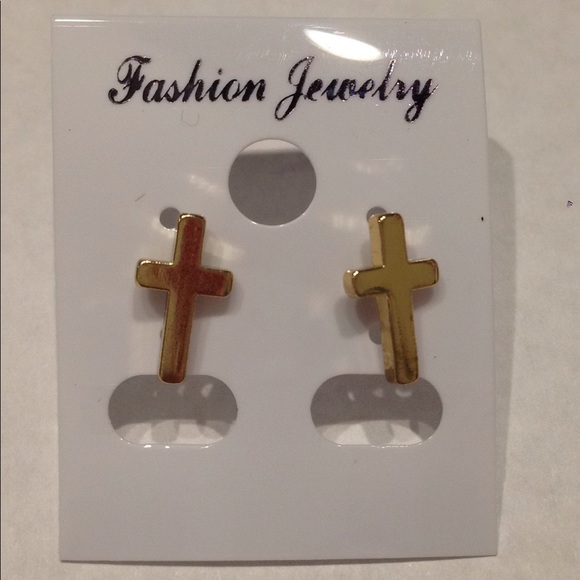 *SOLD* GOLD Cross Stud Earrings! - Picture 3 of 4